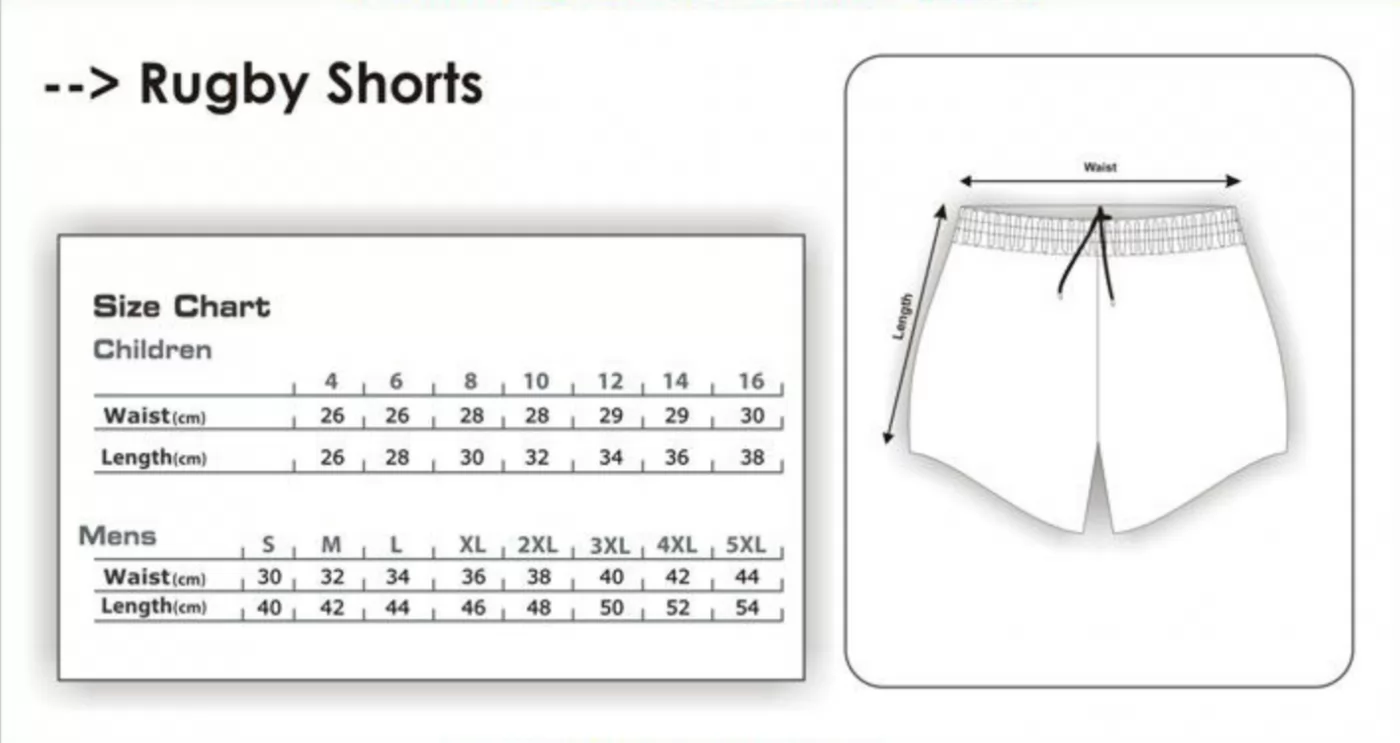 Men Rugby Shorts Sizes