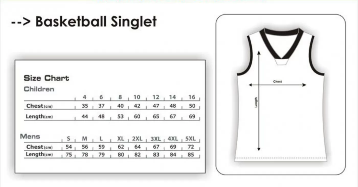 Basketball Singlet Sizes