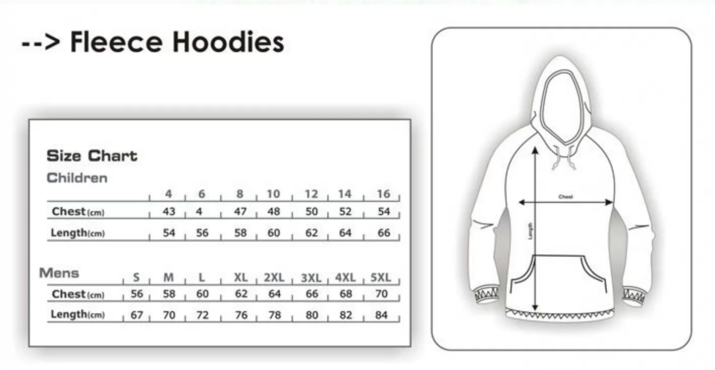 Fleece Hoodies Sizes