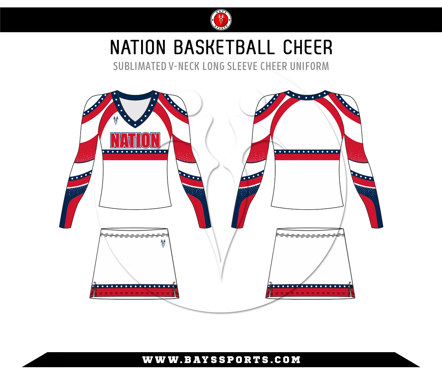 Sublimated V Neck Long Sleeve Cheer Uniform