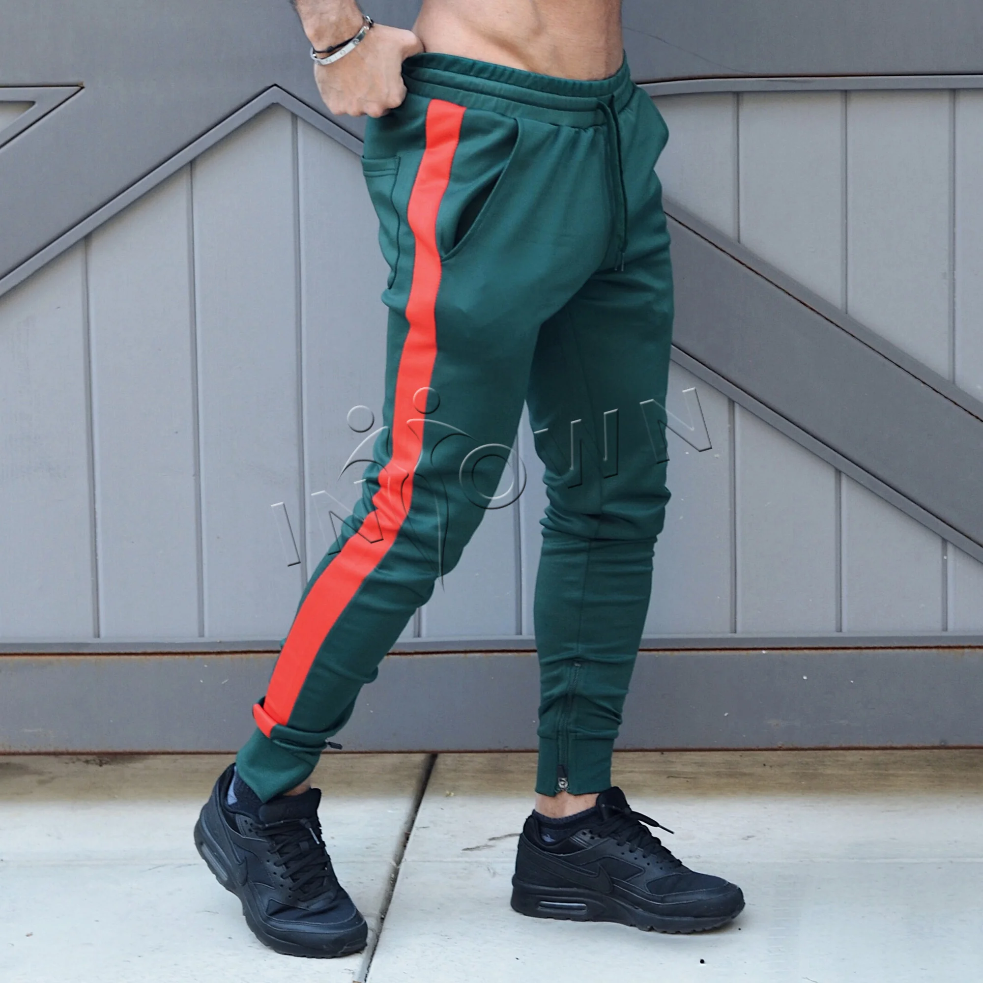 Green and Red Joggers with zippers